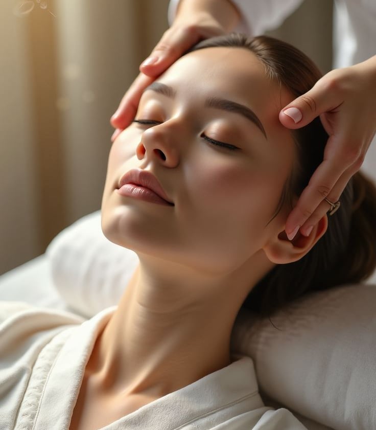 séance de massage cranien dans une ambiance spa et chaleureuse