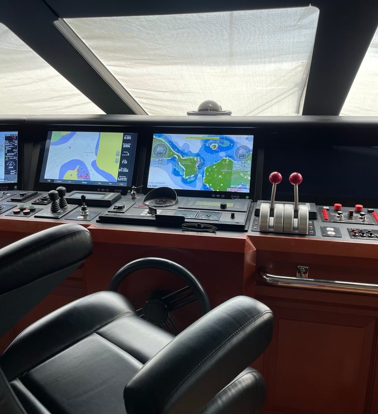 The helm of a 162' Christensen yacht
