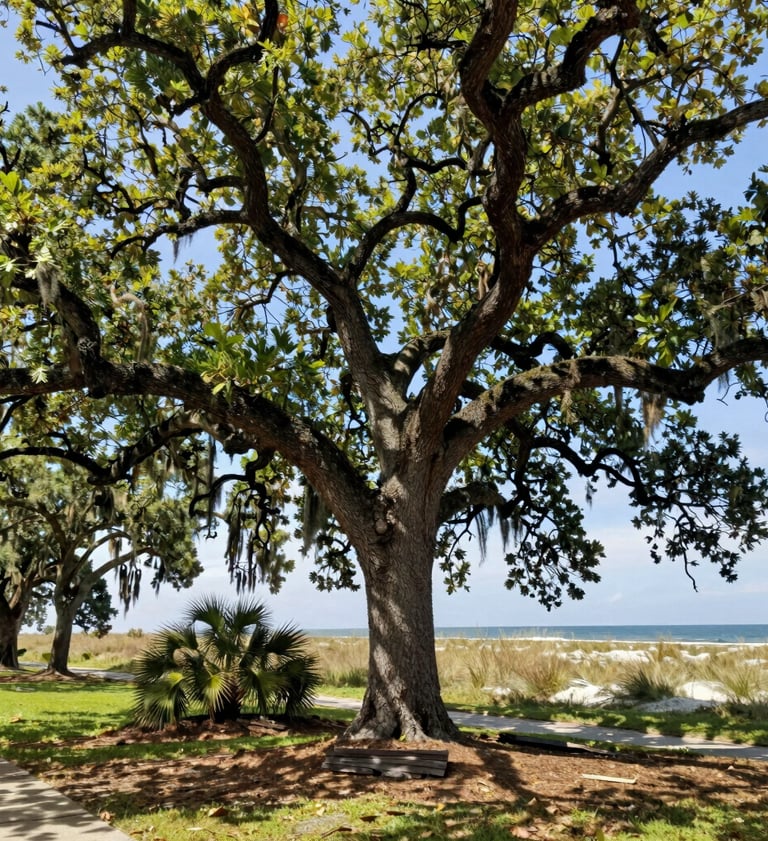 A large oak tree standing tall, representing long term growth, strength, and safety.
