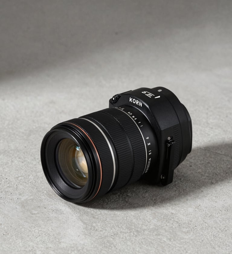 Commercial photography of a high-end designer accessory placed on a light grey concrete surface, minimalist and professional lighting style.