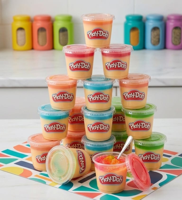Gelatinas de sabores, con tematica de play-doh especiales para fiestas infantiles