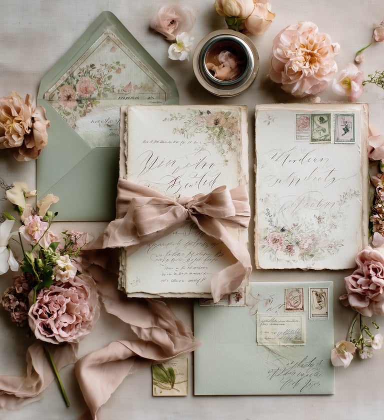 a vintage paper suite with a floral arrangement