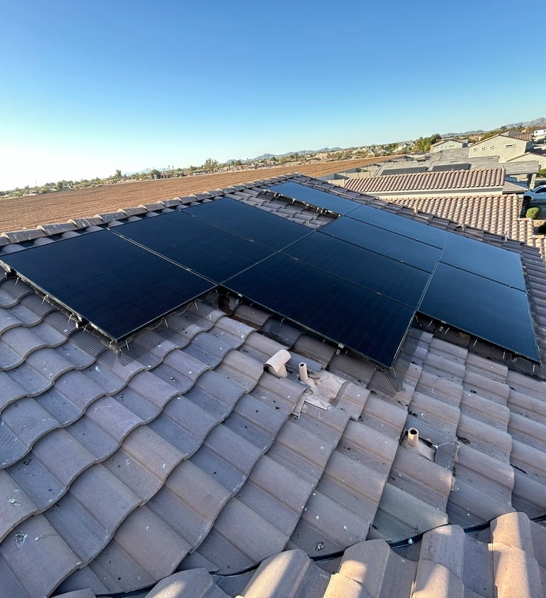 Solar bird mesh installed on sides of solar panels to keep pigeons out in phoenix arizona