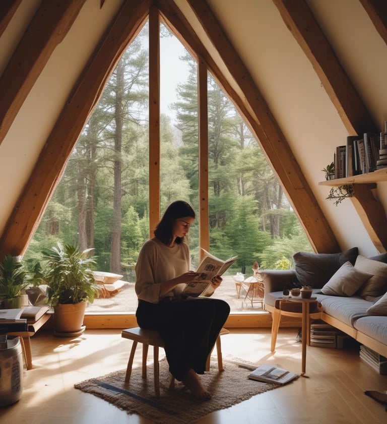 Maison A-Frame moderne en bois au milieu de la nature