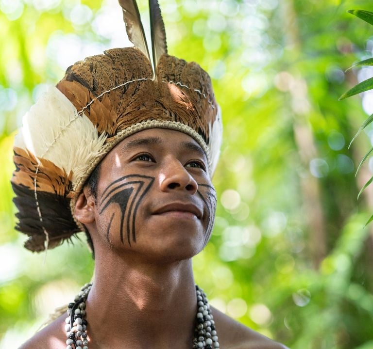 Indigena cotemplando a natureza