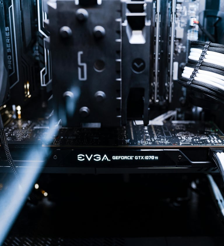 The inside of a PC, showing the motherboard & the graphics cards