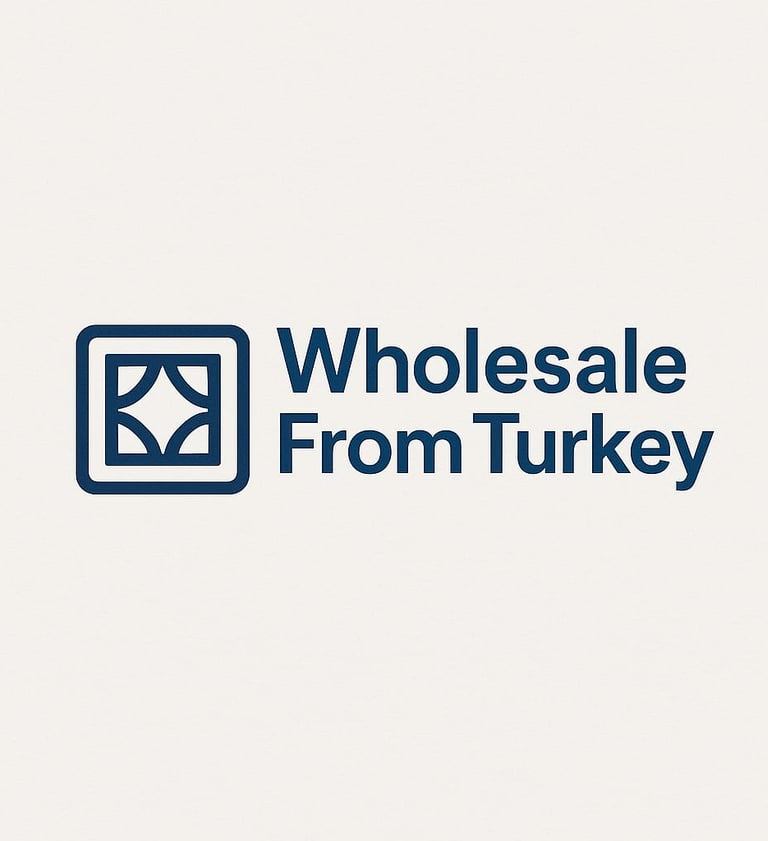 Wholesale From Turkey logo with a blue geometric icon and bold professional typography.