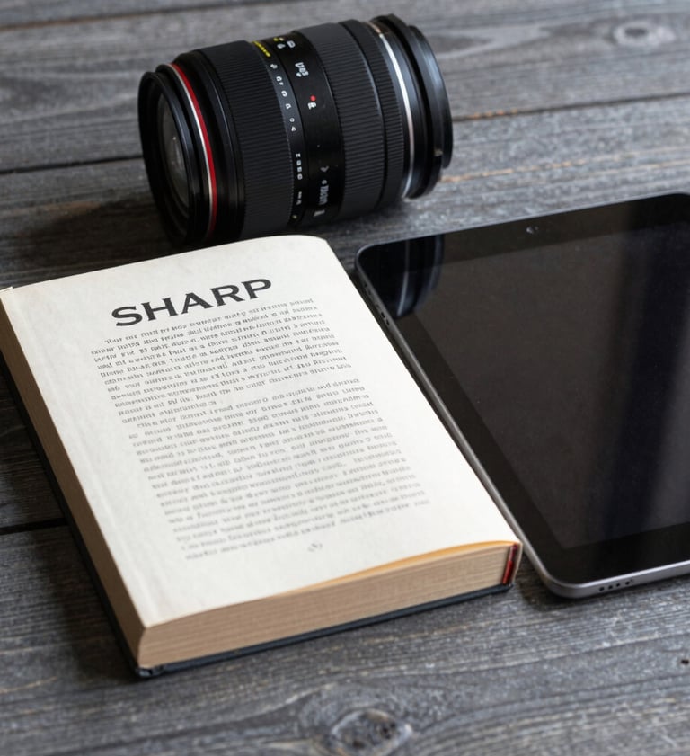 Sharp photography of a classic book next to a modern tablet on a dark gray wooden surface, reflecting narrative transition, professional lighting, North American context.