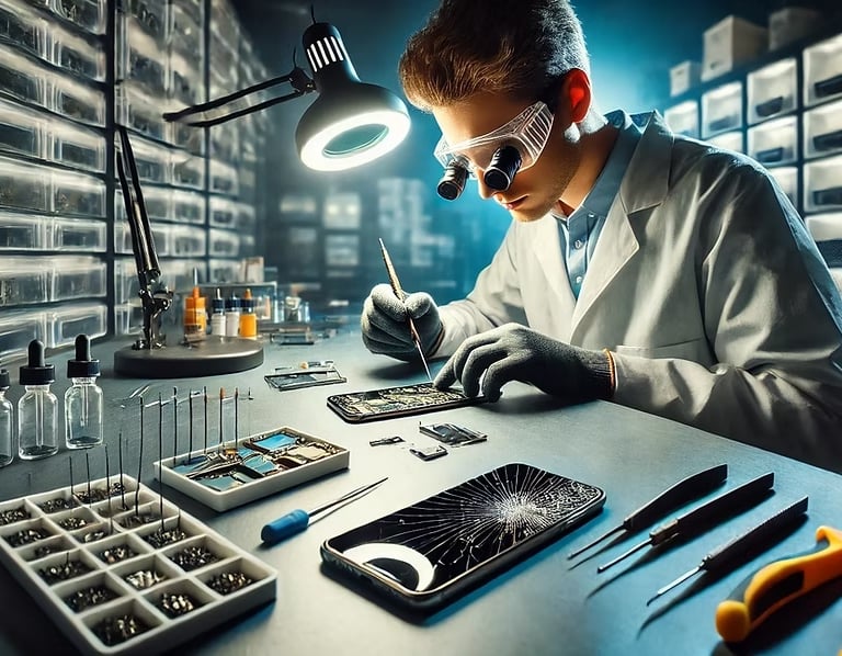 a man in a repairing smartphone