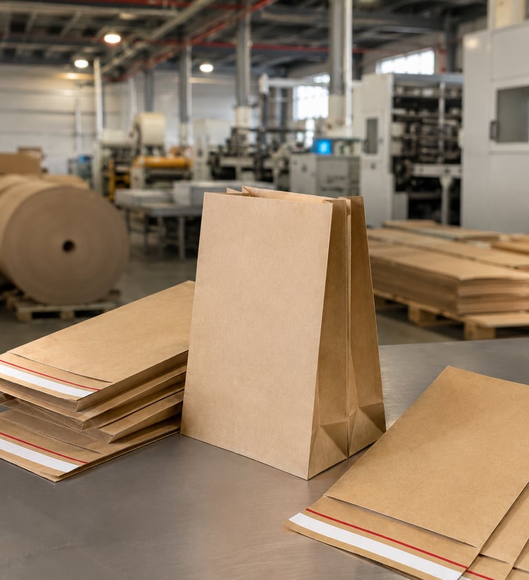 M-shaped kraft paper shipping bags with self-seal closure for e-commerce packing and warehouse workf