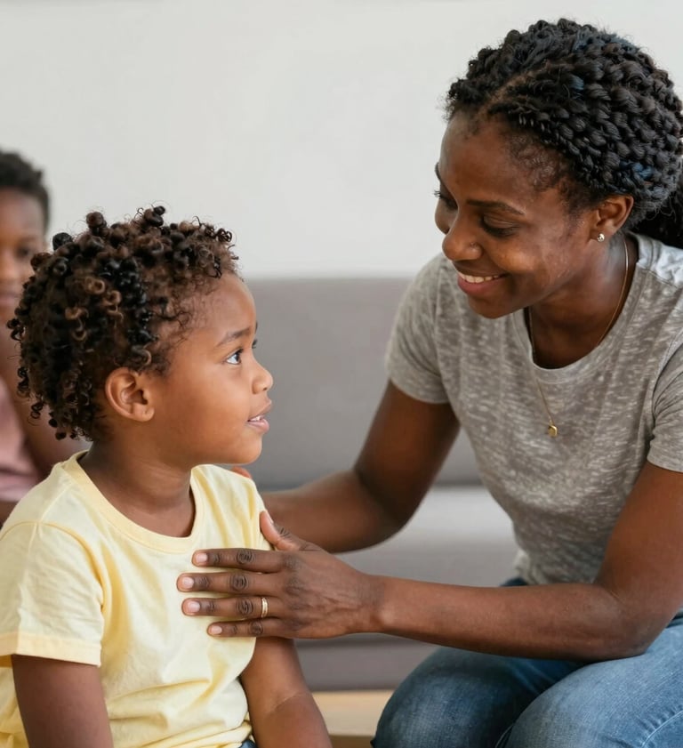 black lady showing supports to autistic child