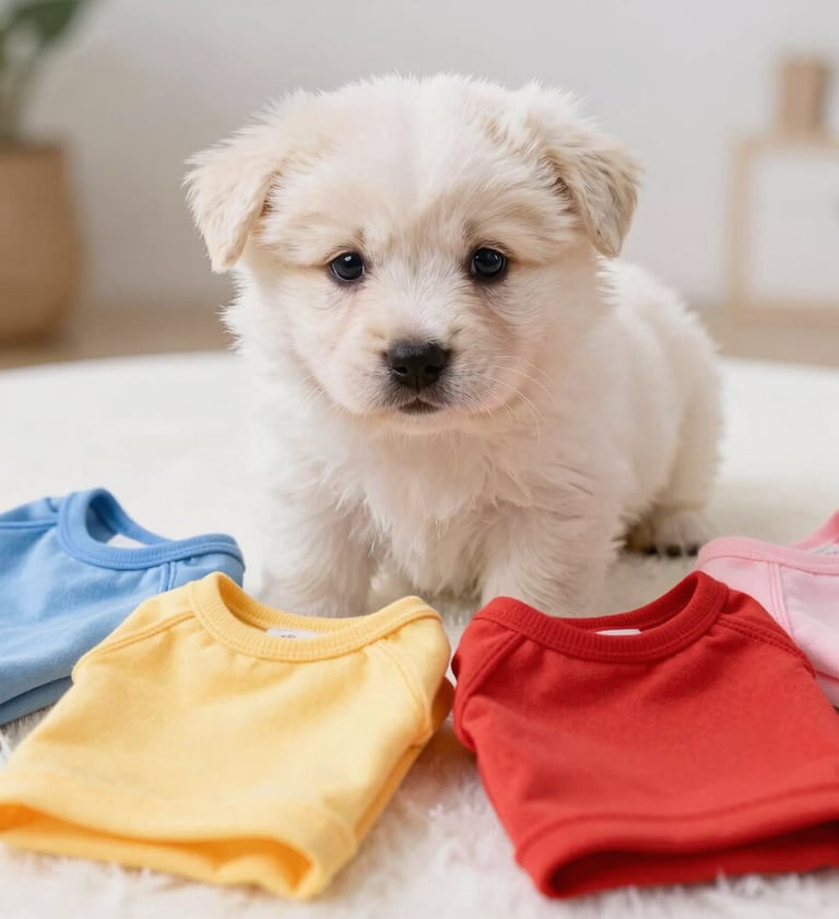 perrito haciendo un pedido de ropita colorida