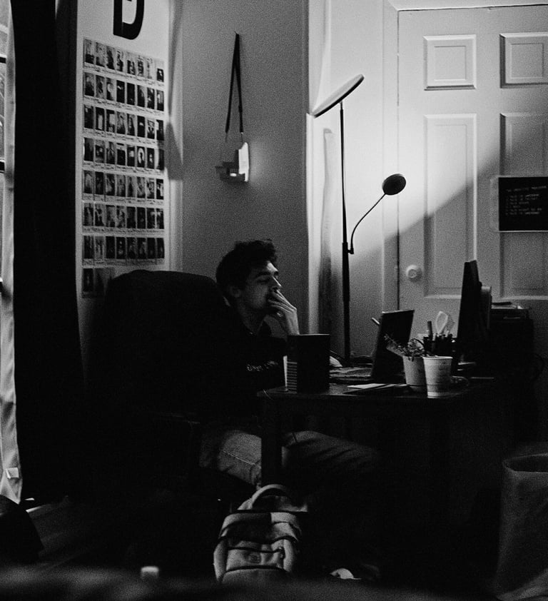 Harrison in office on laptop