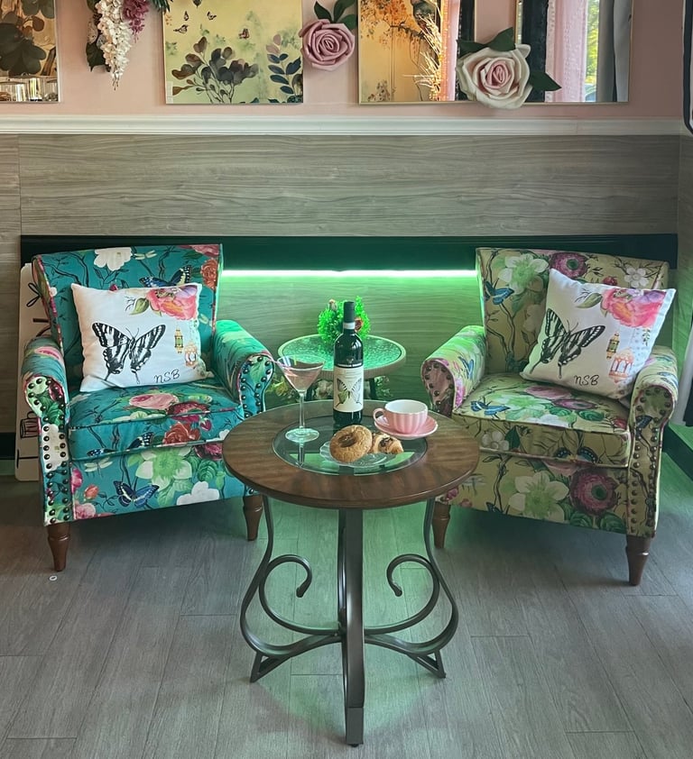 a living room with a couch and a table