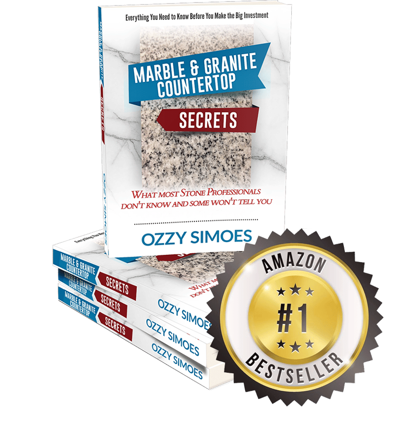 Marble and Granite Countertop Secrets book by Ozzy Simoes with Amazon #1 Bestseller badge.