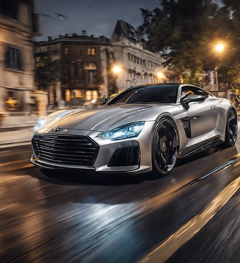 a white car is parked in a garage