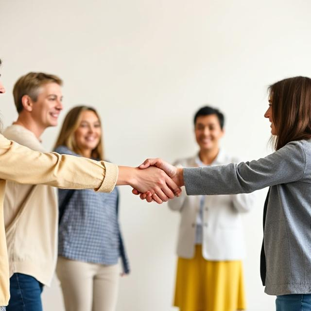 a group of people shaking hands after getting hired in the organization
