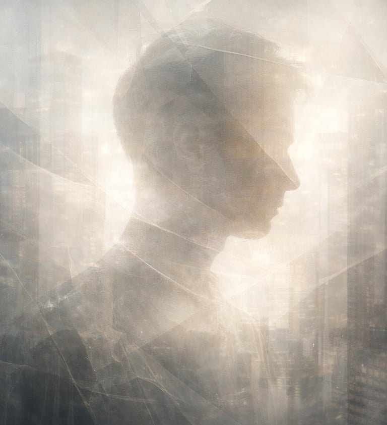 Abstract translucent layers with light passing through, representing perception shifting and seeing 