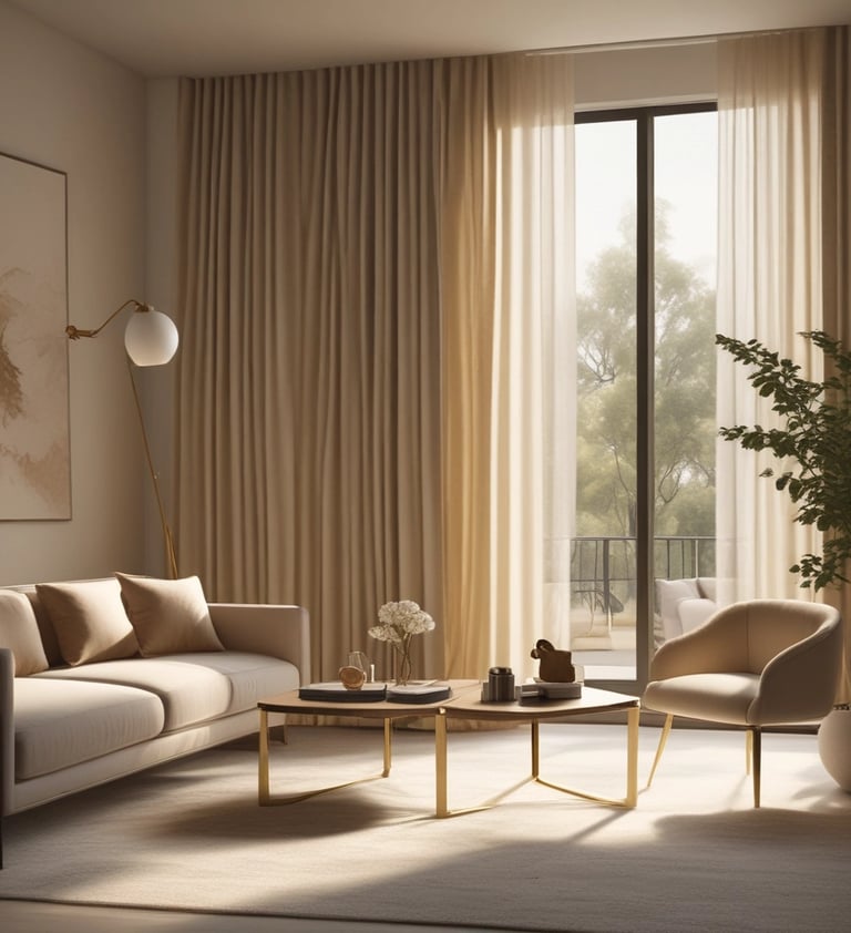 Elegant curtains hanging gracefully in a sunlit room, highlighting texture and color.
