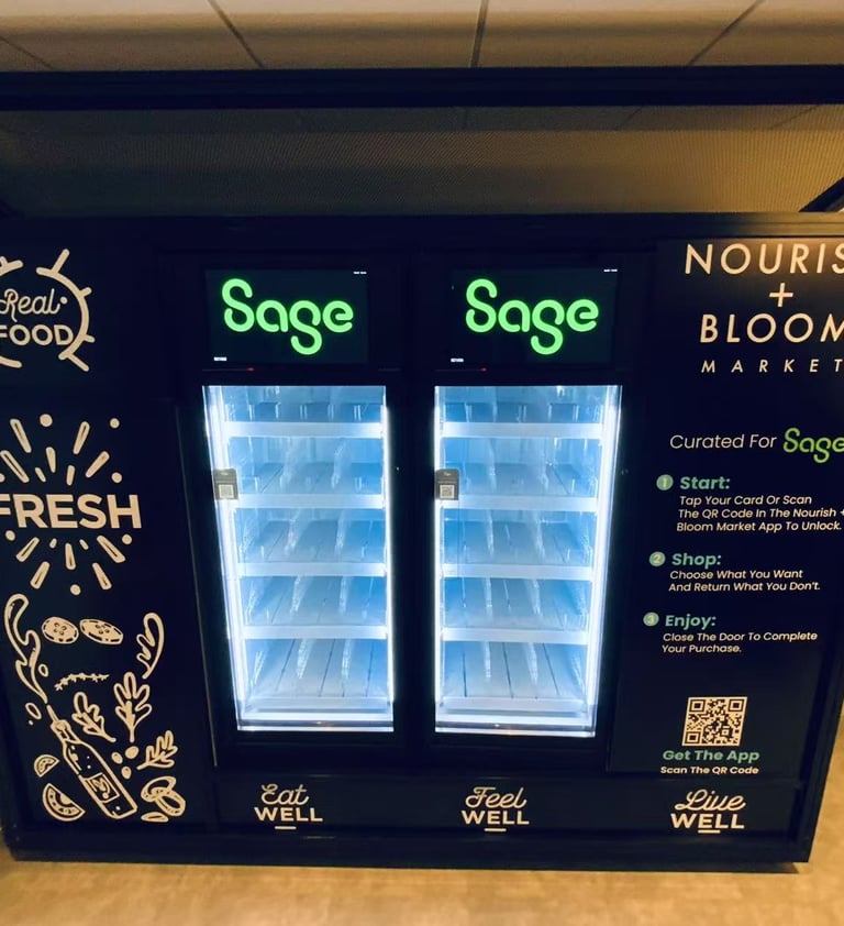 smart vending machines Smart Cooler at Nourish and Bloom Market offering fresh food options.