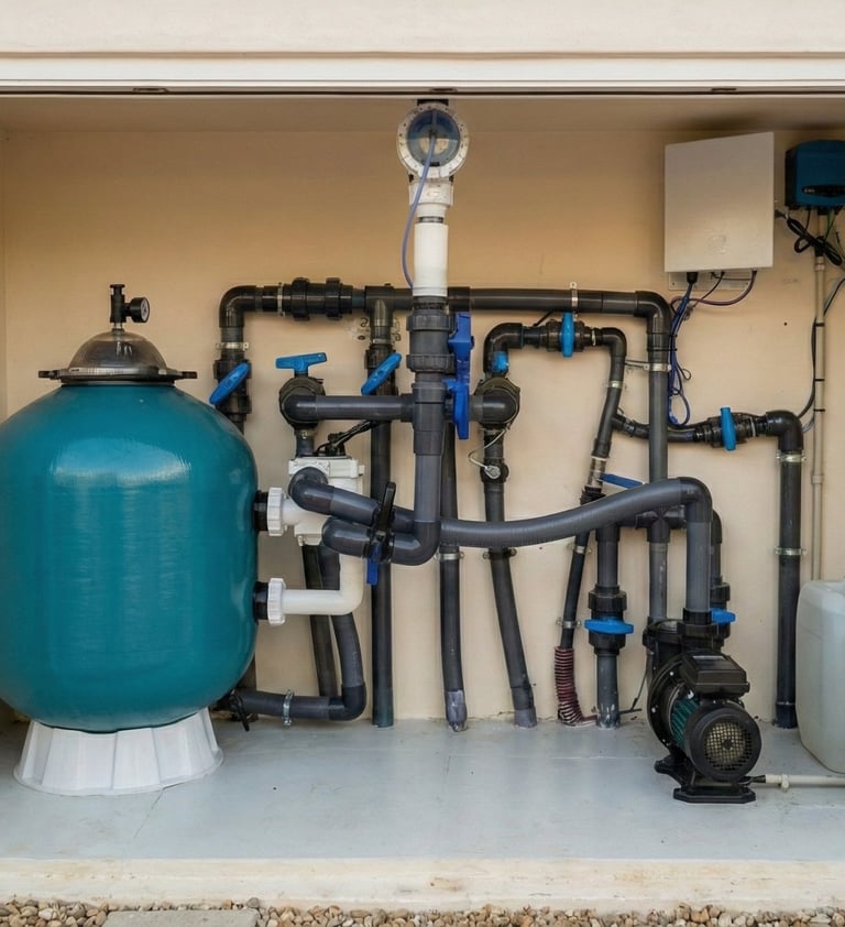Pool filter system showing circulation and filtration issues in a Central Texas backyard
