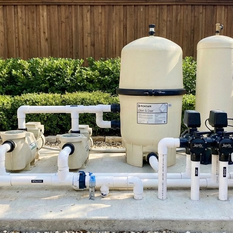 Pool pump and filtration system at residential pool