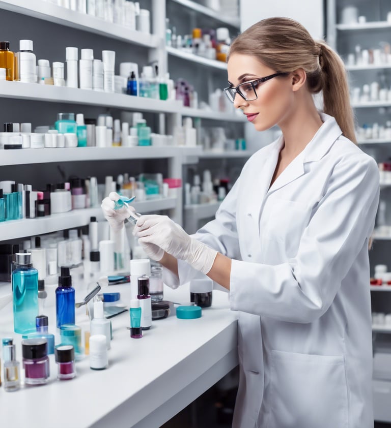 Cosmeic Chemist in the lab formulating