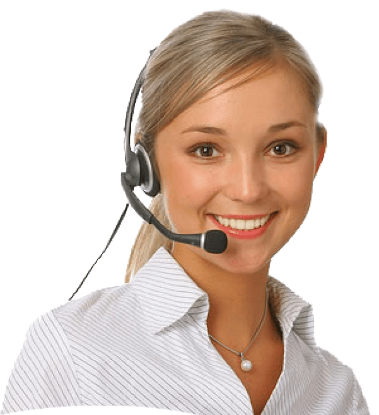 uma mulher linda com um fone de ouvido, handset, para dar mais informações sobre o blog