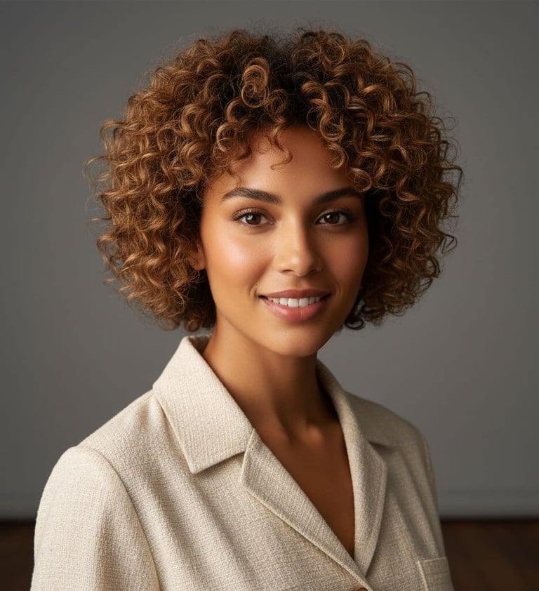 a woman with curly hair and a white shirt