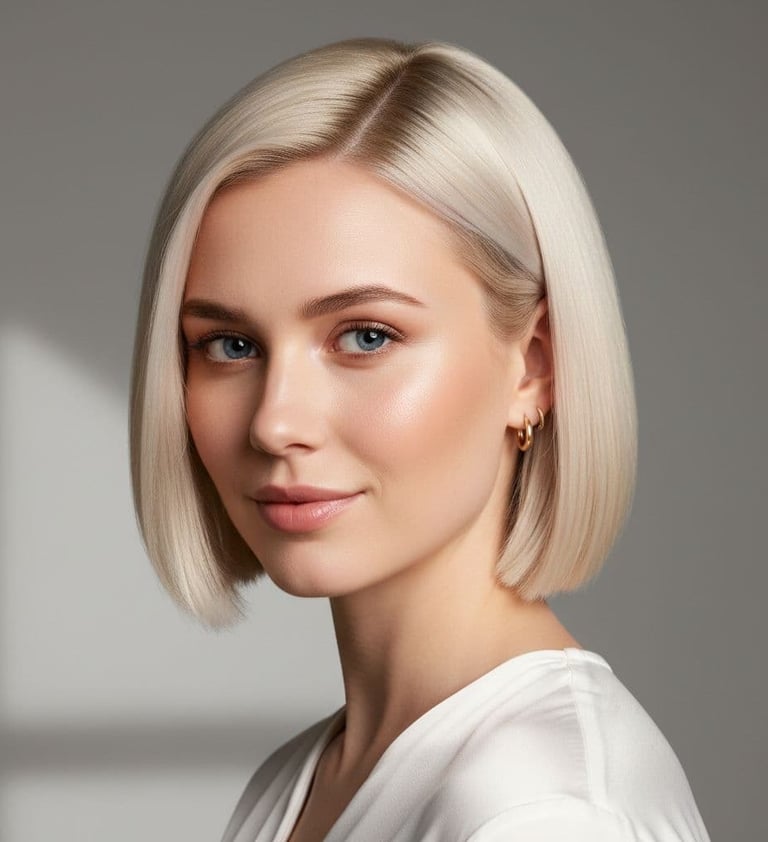 a woman with blonde hair and earrings on her head