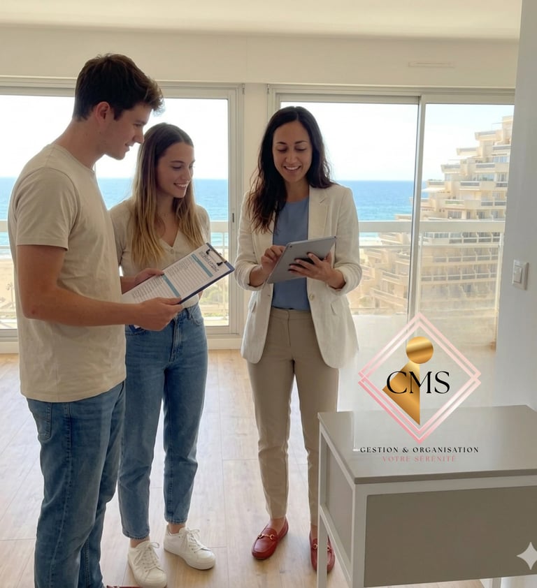 Gestion locative et état des lieux sur tablette lors d'une visite de bien immobilier. CMS G&O