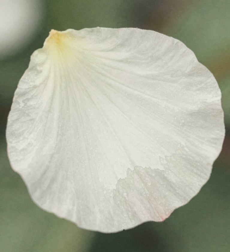 A serene watercolor detail of a blooming flower petal, using soft washes of #F5F2EF and accents of #362C27. The lighting is soft and diffused, highlighting the delicate beauty and professional brushwork of the piece.