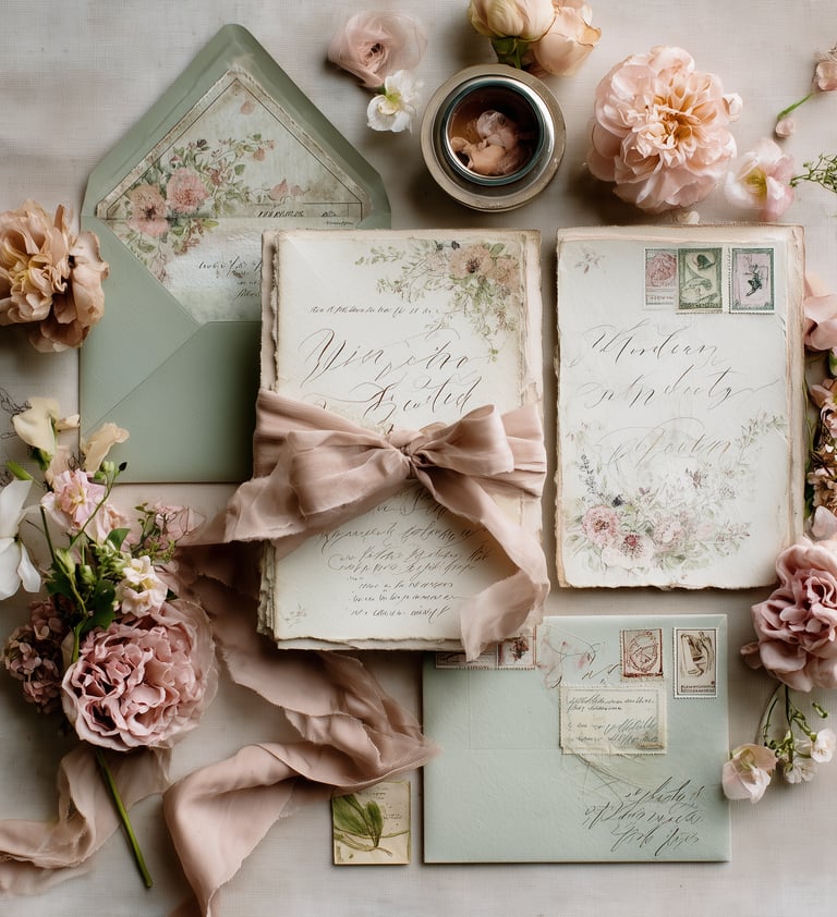 a vintage paper suite with a floral arrangement