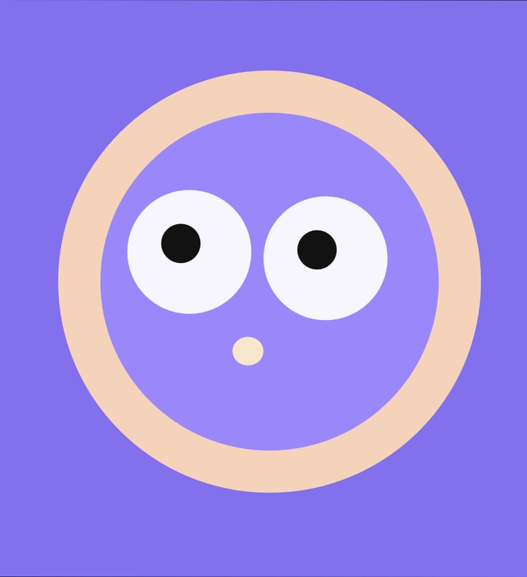 a purple and yellow smiley face with eyes and eyes closed