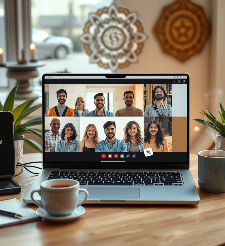 un écran d'ordinateur portable affichant une conversation vidéo avec un chat vidéo