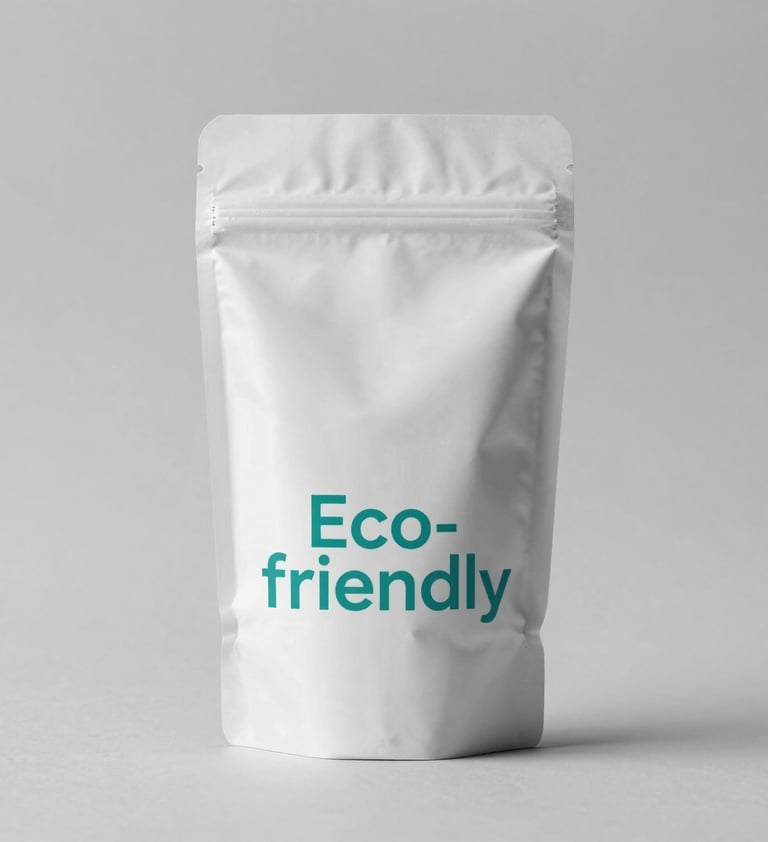 Eco-friendly product packaging with a matte finish. The design is clean and professional, featuring minimal teal typography on a platinum base. Elegant studio lighting with soft shadows.