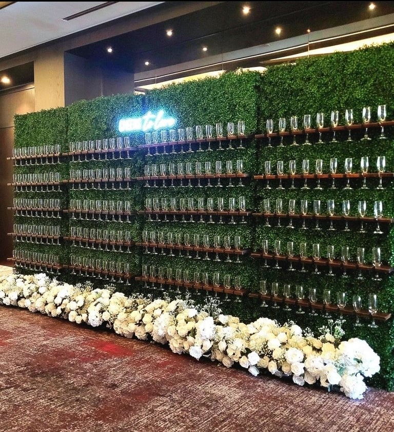 180 glass champagne wall at a wedding at the Hotel x downtown Toronto
