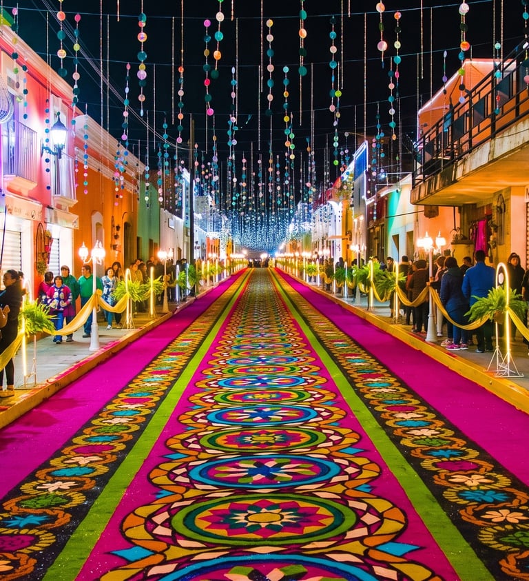 alfombras de aserrín en la noche que andie duerme en Huamantla Tlaxcala