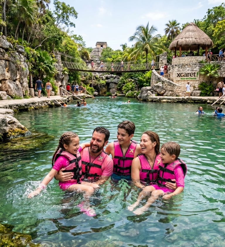 familia en parque xcaret cancun