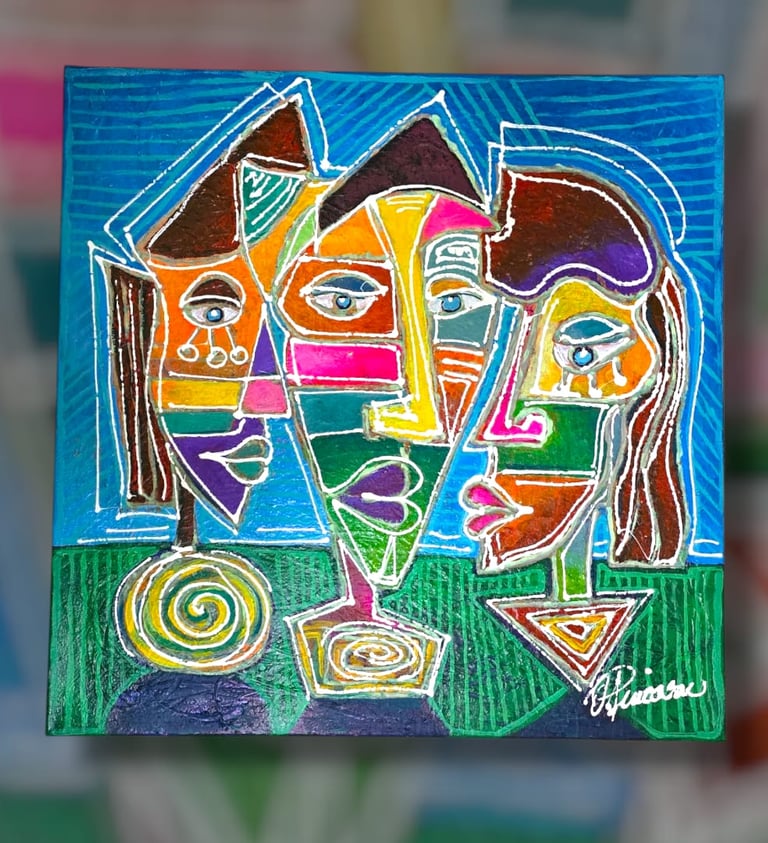 Drei Figuren stehen nebeneinander, ohne sich zu berühren. Und doch sind sie verbunden.