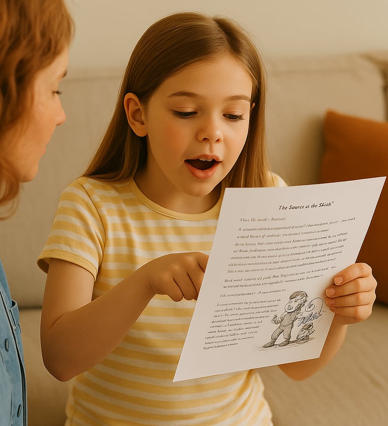 Child reading a letter with a parent