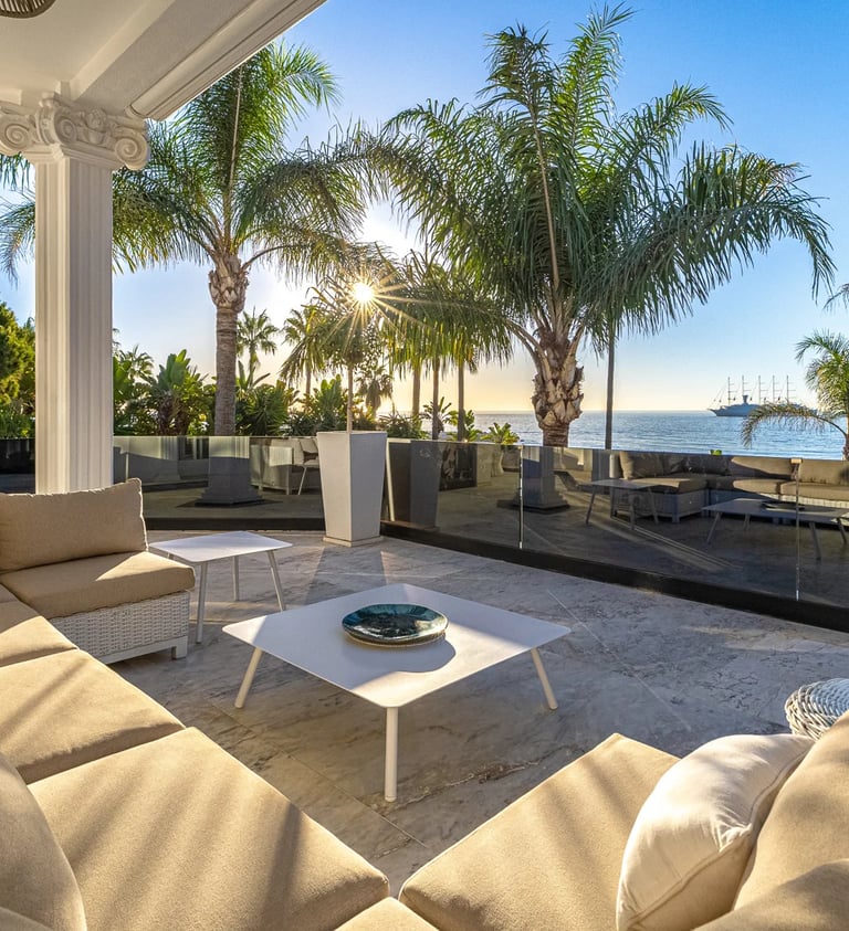 Outdoor lounge area in high-end Marbella villa close to Puerto Banus