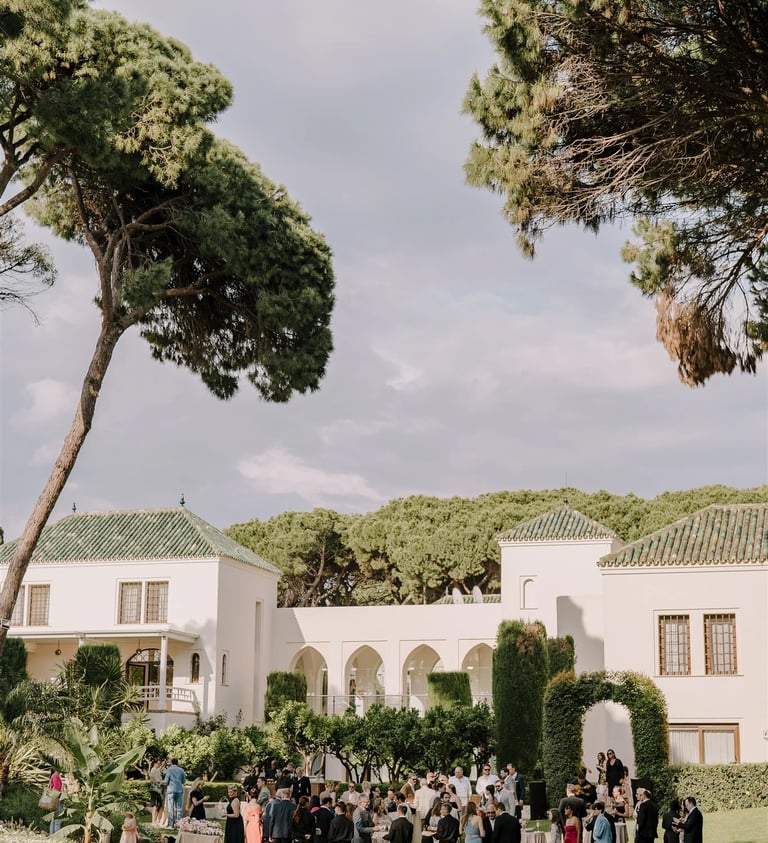 Wedding cocktail reception in Marbella villa garden