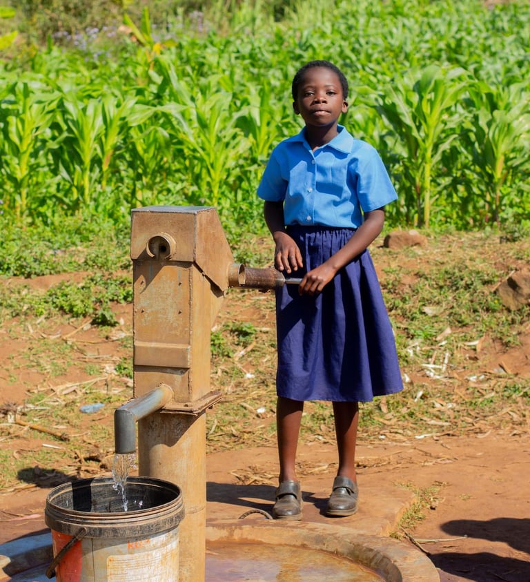 Girl standing at well