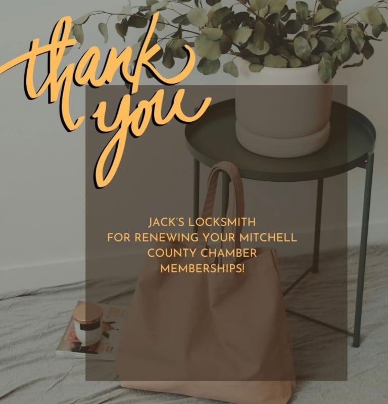 Jack's Locksmith renewal of Mitchell County Chamber of Commerce membership
