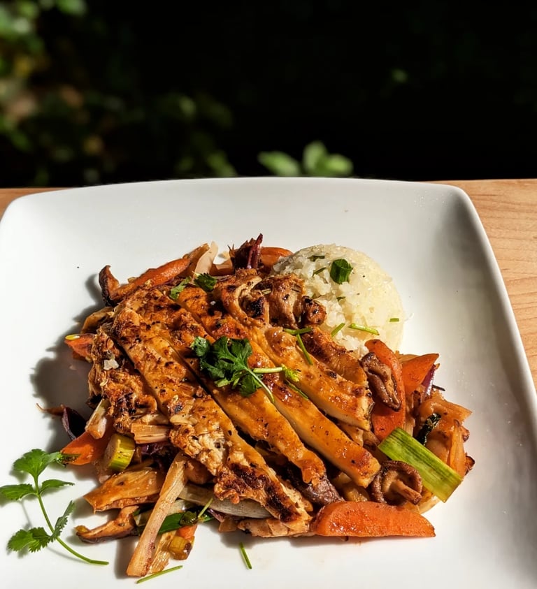 Lion's Mane Mushroom Steak Vegetable Stir fry. gluten-free dairy-free healthy Portland personal chef