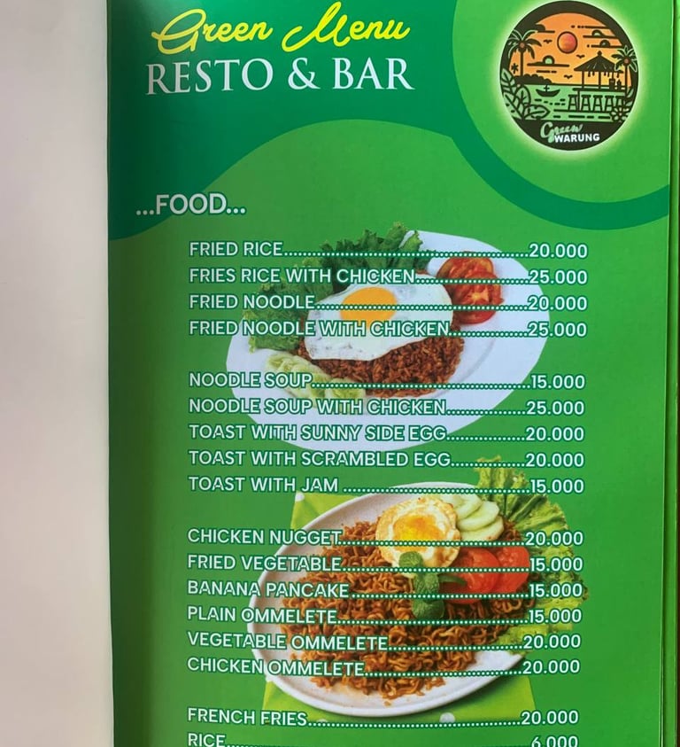 a menu listing on a menu of a restaurant