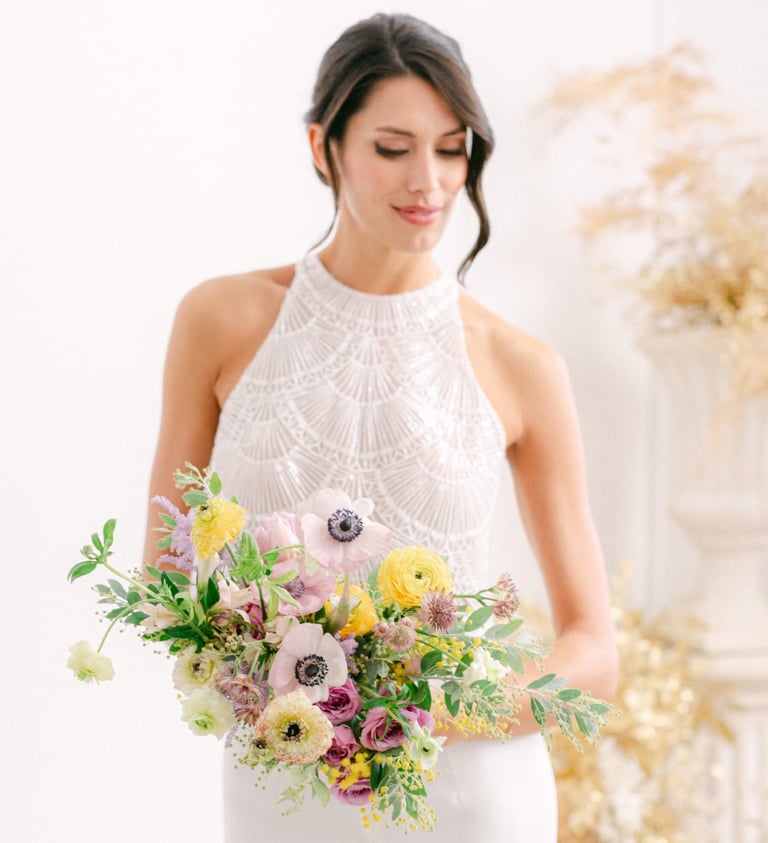 bouquet mariée fine art jaune mauve romantique