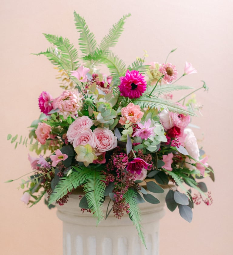 composition fougère umbrella allée buffet centre table haut