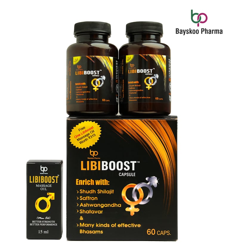 Libiboost Starter Kit packaging box, including 2 cap bottles and 1 massage oil, ideal trial pack.
